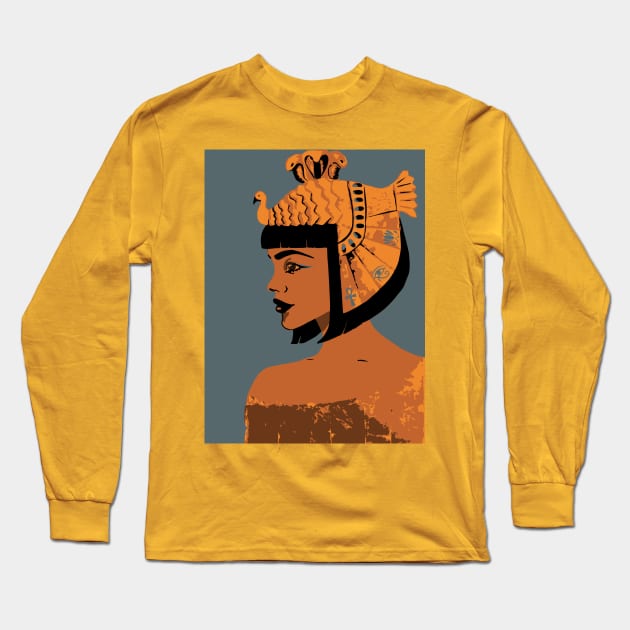 Egyptian Hieroglyphs Queen Long Sleeve T-Shirt by Ebb And Flow